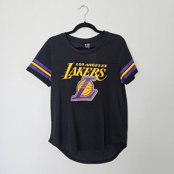 Lakers NBA Mesh Womens Large Black Basketball Mesh Jersey Los Angeles Short Slee - Picture 8 of 8